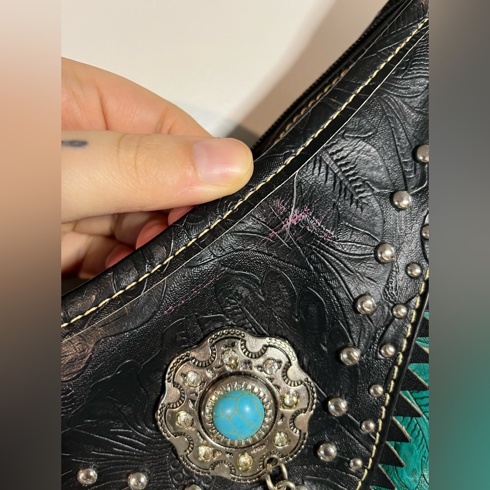 Tooled Leather Laser Cut Purse Feather Country Western Handbag Shoulder Bag - Picture 12 of 16